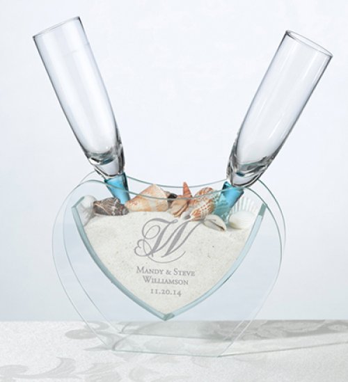 Personalized Heart Vase with Toasting Glasses