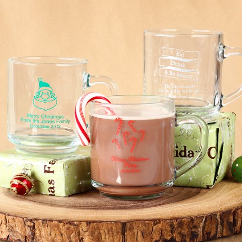 Personalized 10 oz. Holiday Glass Mug with Handle