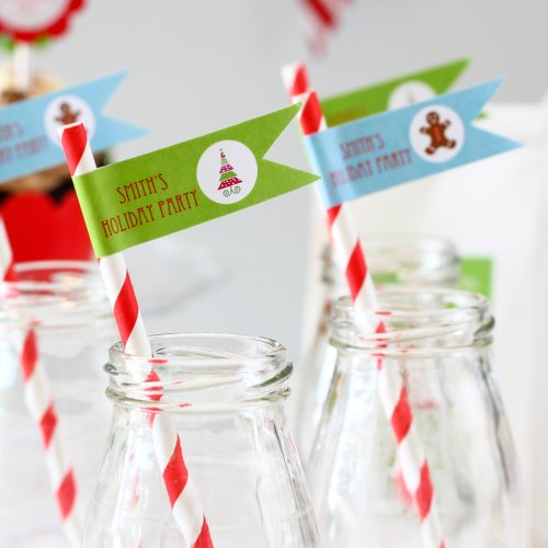 Personalized Holiday Themed Flag Labels with Straws