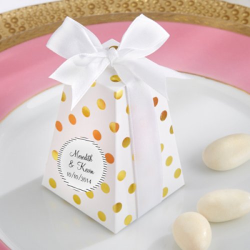 Gold Dot Favor Boxes with Personalized Labels