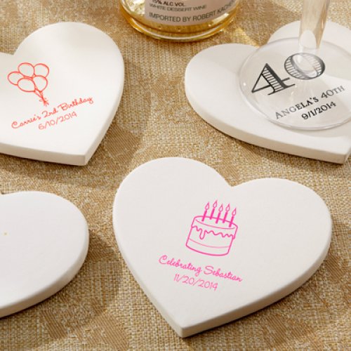 Personalized Heart Shaped Birthday Stone Coasters