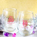 Personalized Milestone Birthday Stemless Wine Glasses