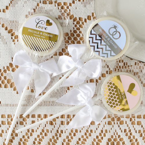 Personalized Bridal Metallic Foil Lollipop Favors