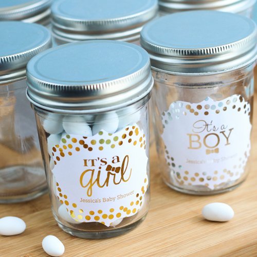 Personalized Baby Shower Metallic Foil Mini Mason Jars
