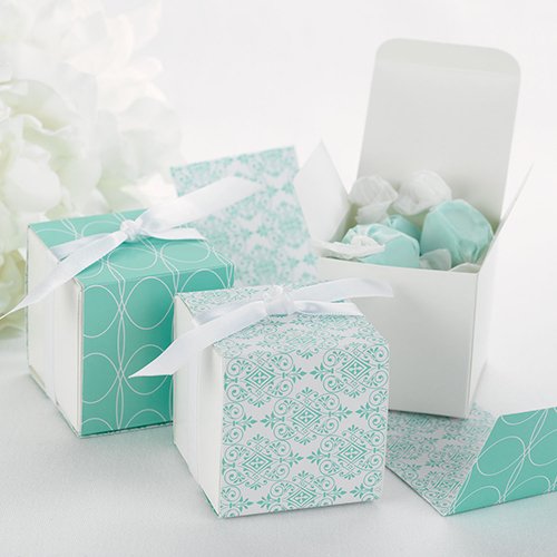 Aqua and White Reversible Wrap Favor Boxes