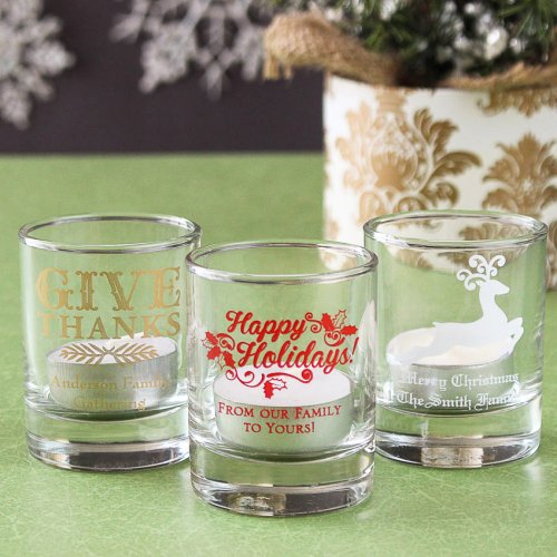 Personalized Holiday Shot Glass Votive Holder