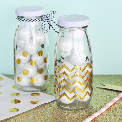 Milk Jars with Metallic Foil Pattern Labels
