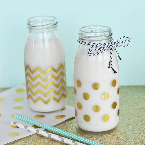 Milk Jars with Metallic Foil Pattern Labels
