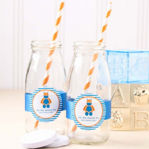 Personalized Baby Shower Themed Milk Jars and Straws