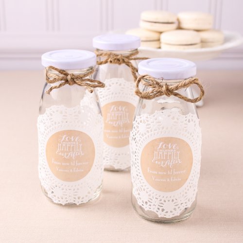 Personalized Wedding Themed Milk Jars and Straws