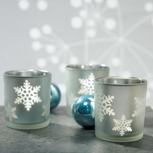 Laser Carved Glass Snowflake Tea Light Holders