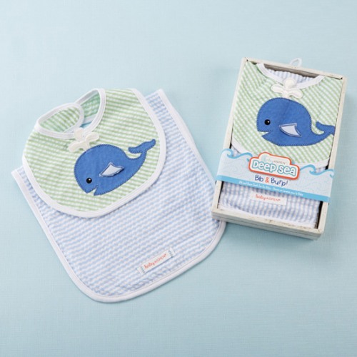 Whale Bib and Burp Set