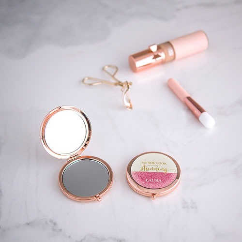 Personalized Glitter Foil Compact Mirror