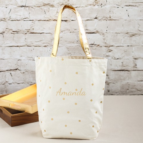 Personalized Metallic Gold Dot Tote Bag