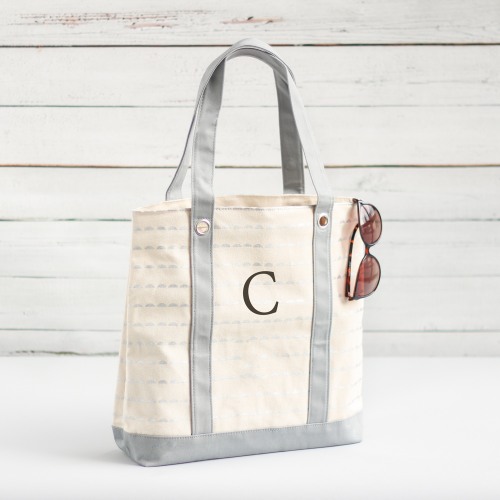 Personalized Silver Scallop Canvas Tote Bag