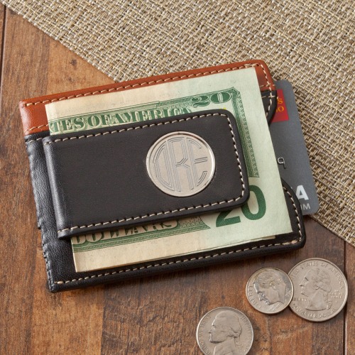 Two - Toned Leather Magnetic Money Clip Wallet
