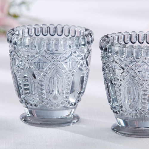 Smoky Gray Cut Glass Votive Holder (set of 2)