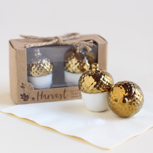 Gold Dipped Ceramic Acorn Salt and Pepper Shakers