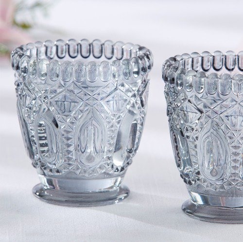 Smoky Gray Cut Glass Baby Shower Votive Holder