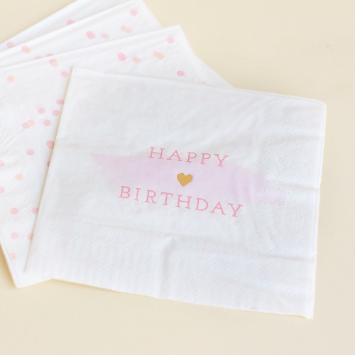We Heart Pink Happy Birthday Napkins