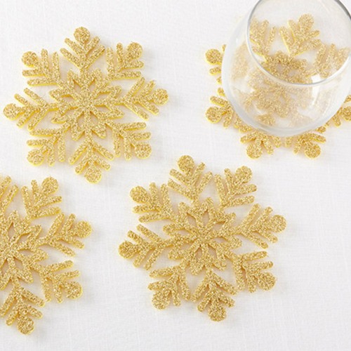 Gold Glitter Snowflake Felt Coasters