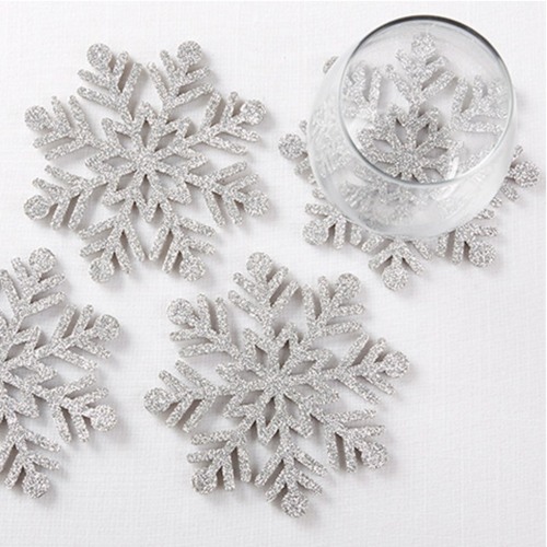 Silver Glitter Snowflake Felt Coasters