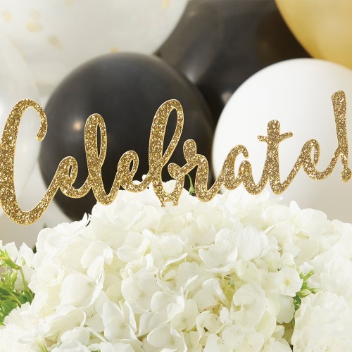 Celebrate Gold Glitter Acrylic Cake Topper