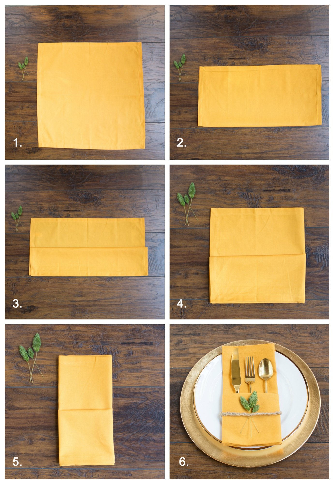 how to fold napkins for a fall table or thanksgiving table using yellow napkins