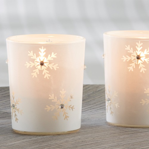 Sparkling Snowflake Glass Tea Light Holder