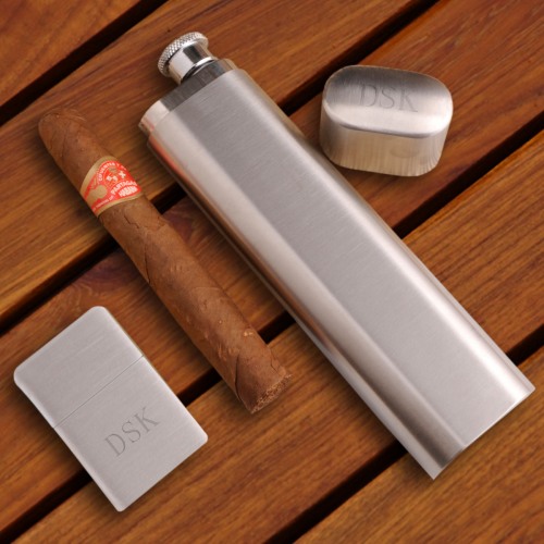 Monogrammed Cigar Case, Flask & Lighter Gift Set