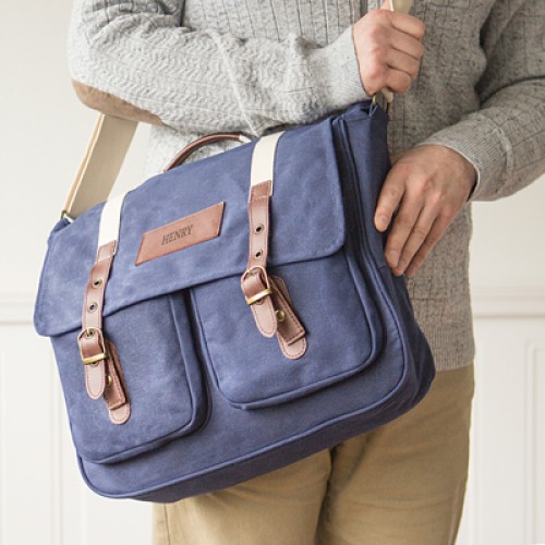 Personalized Mens Waxed Canvas & Leather Messenger Bag