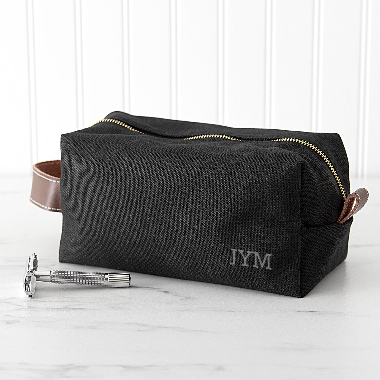 mens black leather toiletry bag