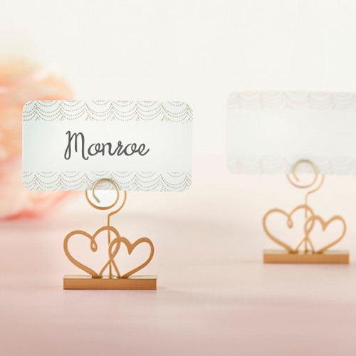 Gold Double Heart Place Card Holder