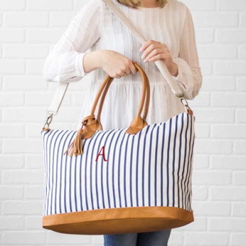 Personalized Striped Weekender Tote