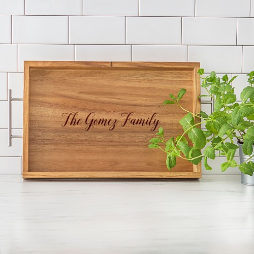 Personalized Acacia Tray with Metal Handles