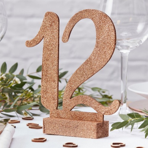 Rose Gold Glitter Wooden Table Numbers