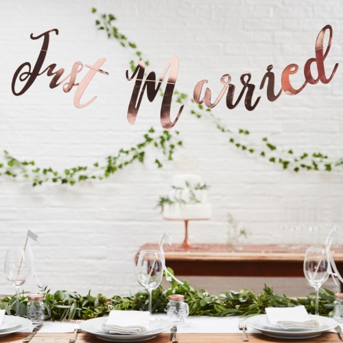 Just Married Rose Gold Banner