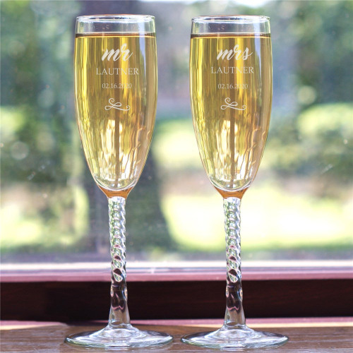 Engraved Couples Toasting Flutes