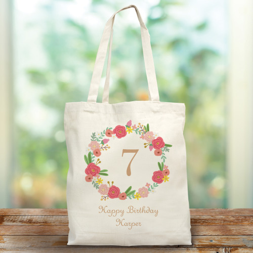Personalized Natural Canvas Birthday Tote Bag