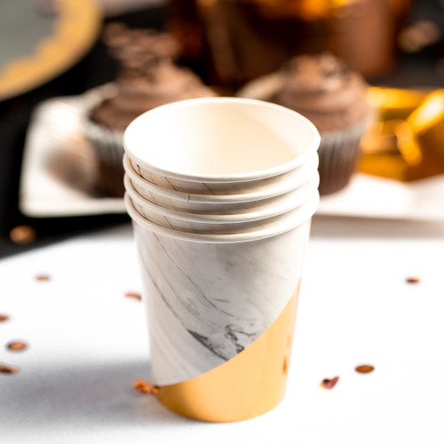 White Marble Colorblock Paper Cups