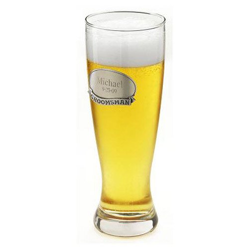 Engraved Grand Pilsner Glass with Pewter Medallion