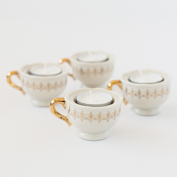 96 Vintage Gold Porcelain Teacup Tea Light Candle Wedding Bridal Shower Favor 