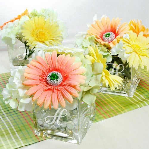 Engraved Glass Vase Centerpiece