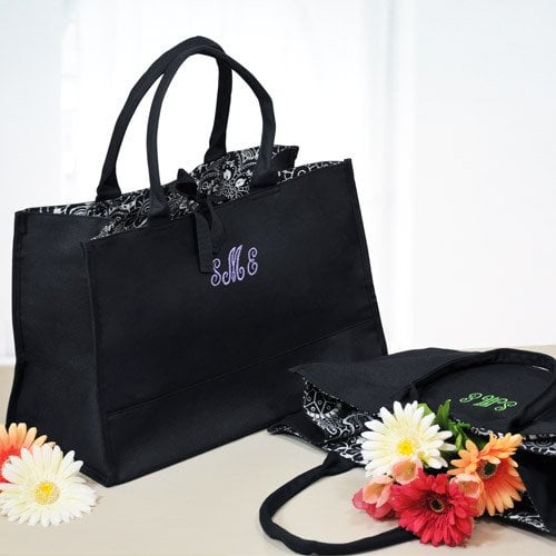 Monogram Damask Lined Tote Bag