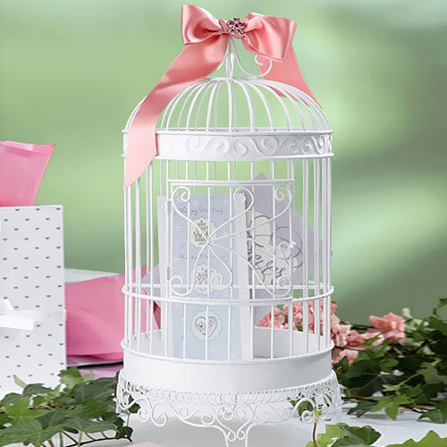 White Wedding Bird Cage Card Holder