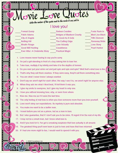 Movie Love Quotes Game