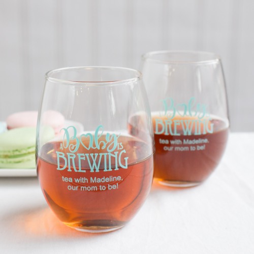 Personalized 9 oz. Baby Shower Stemless Wine Glass