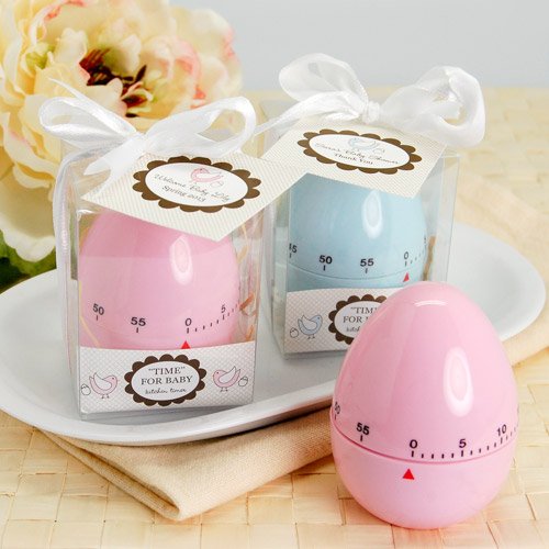 Pink and Blue Baby Shower Egg Timers with Personalized Tags