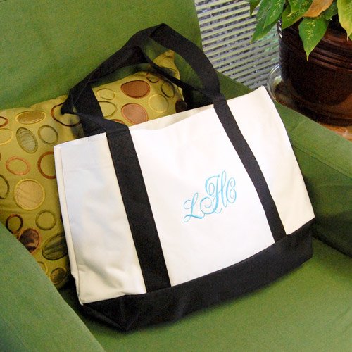 Personalized White and Black Canvas Tote Bag