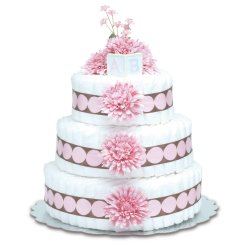 Three-Tier Pink Mums with Pink Dots Diaper Cake